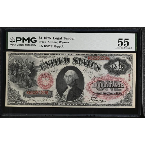 $1 1875 Small Red with rays Legal Tender Issues 26 (2)
