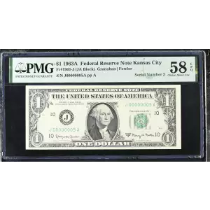 $1 1963-A. Green seal. Small Size $1 Federal Reserve Notes 1901-J