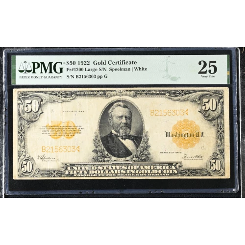 $50 1922 Gold Gold Certificates 1200